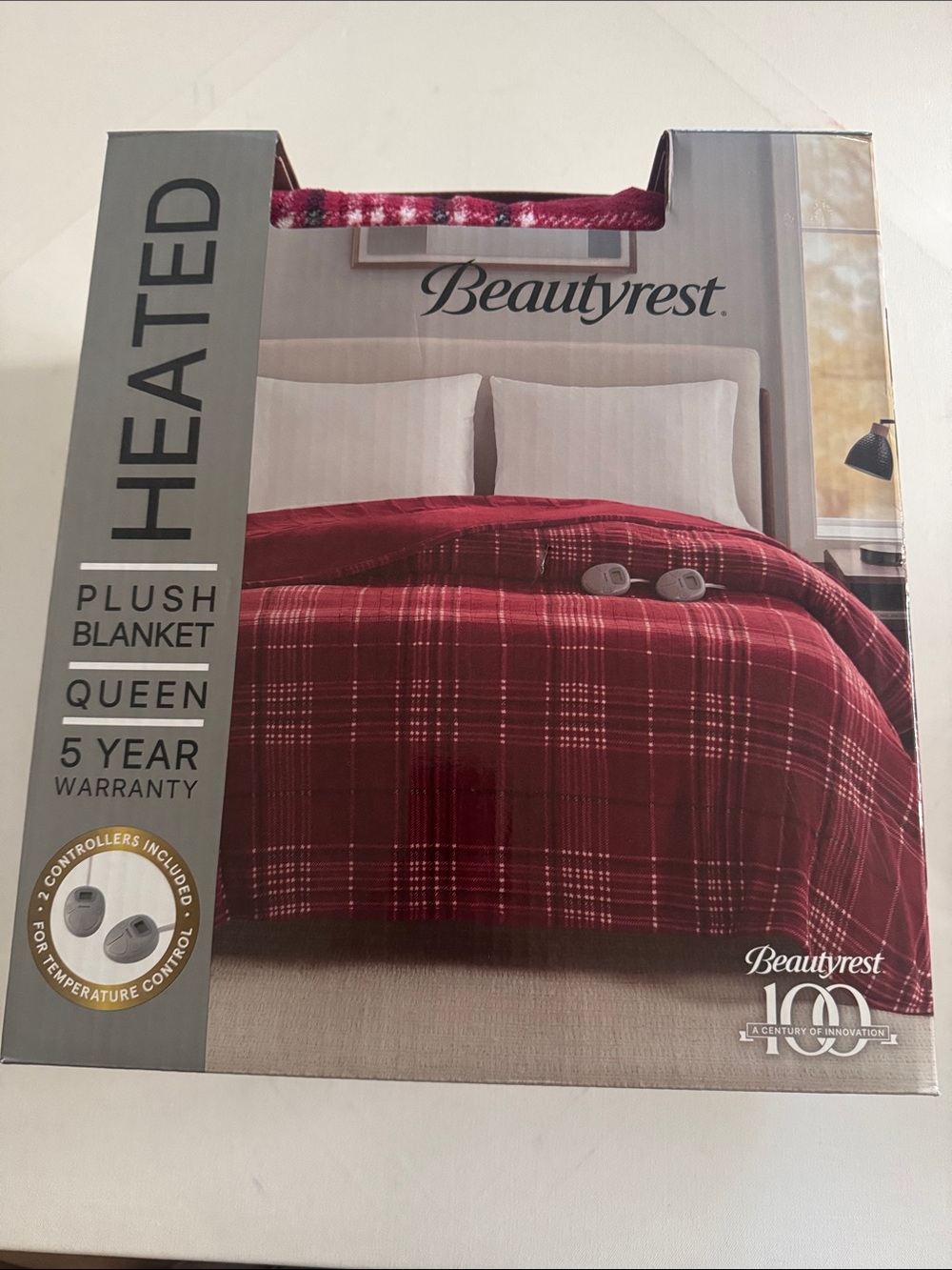 Heated Electric Blanket Queen Red Fleece Beautyrest
